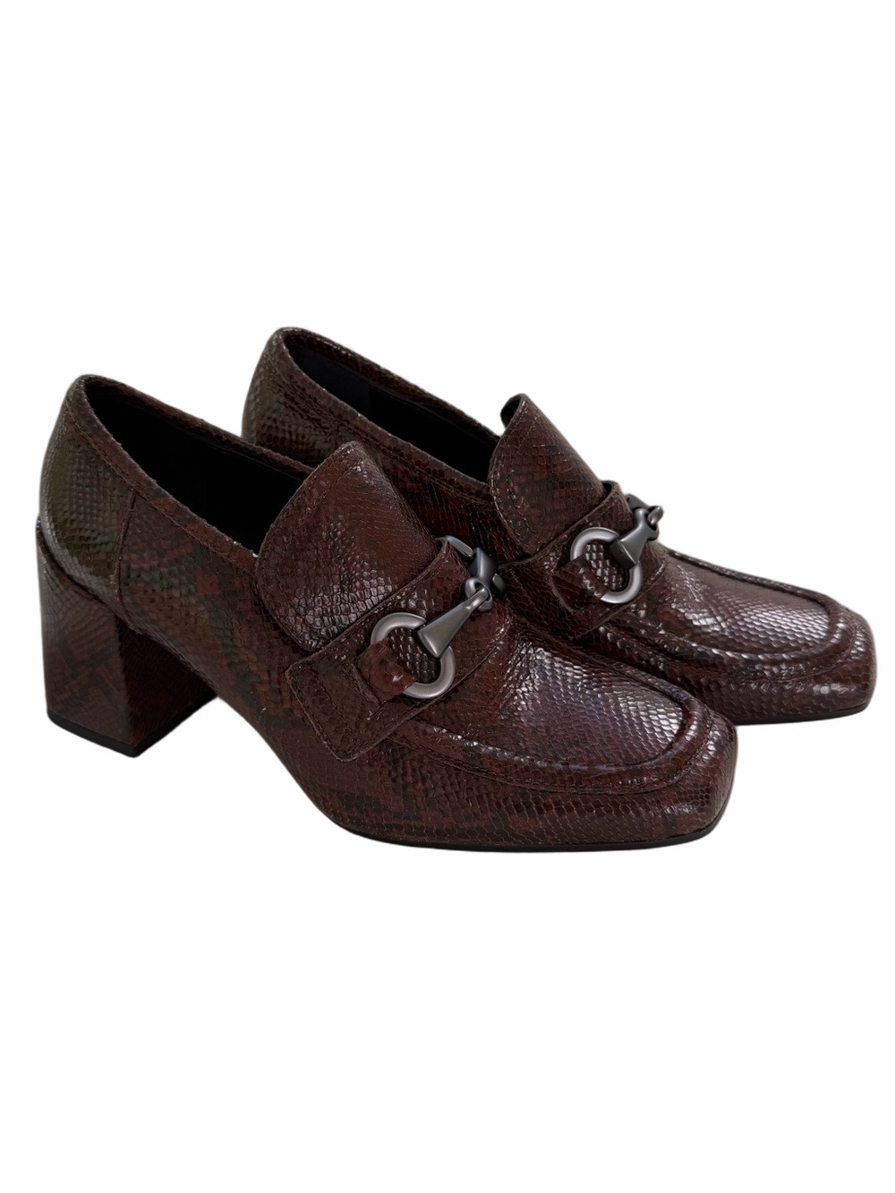 Marte’s Roma Snake Embossed Leather Snaffle Bit Loafer Heel Size EU 38 US 8 NWOT